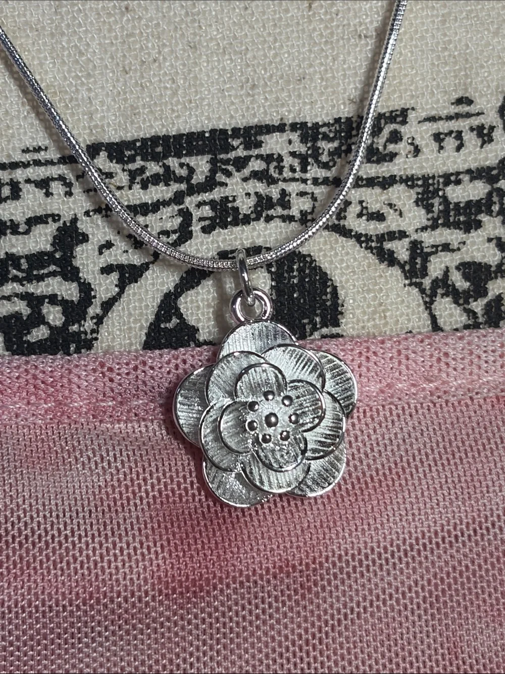 925 Sterling Silver Peach Blossom Necklace 20” Box Chain | Romantic Cottagecore